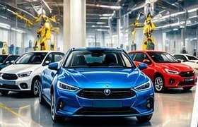 New cars in an automobile factory